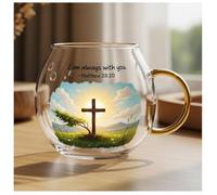Blessing Bible Mug - Handcrafted Clear Glass Christian Mug with Inspirational Scripture Verse and Cross, Religious Gifts for Women Men, 10oz Faith-Based Encouragement Coffee Cup (D)