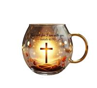 Blessing Bible Mug - Handcrafted Clear Glass Christian Mug with Inspirational Scripture Verse and Cross, Religious Gifts for Women Men, 10oz Faith-Based Encouragement Coffee Cup (#F)