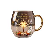 Blessing Bible Mug - Handcrafted Clear Glass Christian Mug with Inspirational Scripture Verse and Cross, Religious Gifts for Women Men, 10oz Faith-Based Encouragement Coffee Cup (#E)