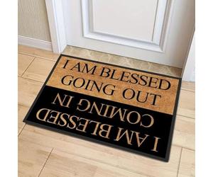 Blessing Carpet Funny Welcome Door Mat,I Am Blessed Coming in I Am Blessed Going Out Christian Doormats,Non-Slip Floor Mat for Entryway,Bathroom,Front Door,Housewarming Gift
