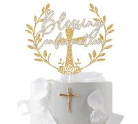 Blessing Confirmation Cake Topper, On Your Confirmation, God Bless, First Holy Communion, Religious Baptism Wedding Baby Shower Party Decorations Gold Glitter
