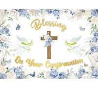 Blessing On Your Confirmation Backdrop God Bless Backdrops for Photography First Holy Communion Baptism Party Decorations Banner Bridal Shower Party Supplies (8x6FT（240x180cm）)