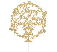 Blessing on Your Confirmation Cake Topper, Christening Cross, First Holy Communion, Religious Baptism Baby Shower 1st Birthday Party Decorations Supplies, Gold Glitter