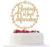 Blessing On Your Confirmation Cake Topper, First Confirmation Decorations, God Bless, Religious Wedding Christening Baptism Baby Shower Birthday Party Decorations Gold Glitter