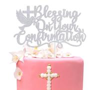 Blessing On Your Confirmation Cake Topper, First Holy Communion, Cross Dove My Confirmation, Religious Baptism First Birthday Christening Baby Shower Party Decorations Supplies, Silver Glitter