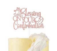 Blessing on Your Confirmation Cake Topper First Holy Communion Decoration Baptism Christening Party Decoration Rose Gold Glitter