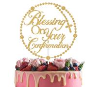 Blessing on Your Confirmation Cake Topper, Mi Confirmacion - God Bless on Your Confirmation Decorations, Children First Holy Communion Decoration Supplies Goold Glitter