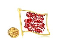 Blessing Paper Cut Flower Bird Fish Golden Metal Flag Lapel Pin Badge