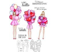 Blessings Girls Stamps and Die Cuts for Card Making Balloon Transparent Silicone Clear Stamp and Metal Cutting Dies Sets for DIY Scrapbooking Paper Crafting Seals Decorative Supplies