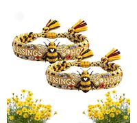 Blessings & Hope Handmade Honey Bee Woven Bracelet, Honey Bee Adjustable Bangle Bracelet, Handwoven Floral Bee Cord Bracelet, Bee Flower Jewelry Gift for Women, Mom, Sisters, Nature Lovers(3pcs)