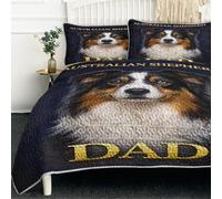 BlessLiving Australian Shepherd Dog Dad Quilt Set for Men Pet Lover Bedroom Decor, Soft Microfiber Lightweight Bedspread with 2 Pillow Shams, Easy Care Machine Washable, Full/Queen Size