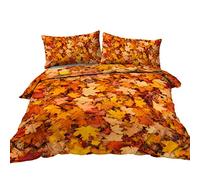 BlessLiving Autumn Leaves Bedding Set, 3 Piece Red and Orange Leaf Single Duvet Cover and Shams, 3D Nature Art Bedspread, Soft Lightweight and Machine Washable