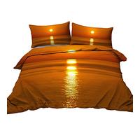 BlessLiving Beach Sunset Duvet Cover Set 3 Pieces Abstract Seascape Printed with Hidden Zipper & Corner Ties Vivid Orange Ocean Design Bedding Sets for All-Season (King)