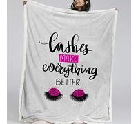 BlessLiving Beauty Eyelash Sherpa Blanket Closed Eyes Cute Pattern Throw Blanket Funny Lash Extensions blanket for Fashion Girls,Glitter Rose PinkTwin/Double (150x200cm)