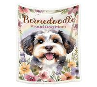 BlessLiving Bernedoodle Mom Throw Blanket, Botanical Floral Sherpa Couch Blanket for Dog Lovers, Present for Dog Mom Women, Cozy Pet Lover Decor for Living Room Bedroom 130X150 cm