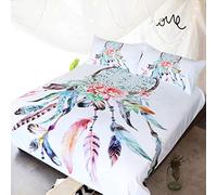 BlessLiving Big Dreamcatcher White Bedding, 3 Piece Dream Catcher Duvet Cover Set, Boho Doona Cover Hippie Bedspread Coverlet(Single)