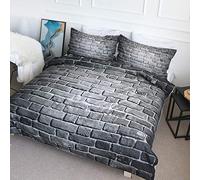 BlessLiving Black Brick Wall Bedding 3 Pieces Urban Modern Duvet Cover Set 3D Old Rustic Brickwall Bedspread Comforter Cover (Double)