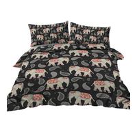 BlessLiving Boho Elephant Bedding Grey Cute Paisley on Black Duvet Cover Double Indian Elephant Mandala Bedspreads 3 pcs (1 Duvet Cover + 2 Pillow Shams)