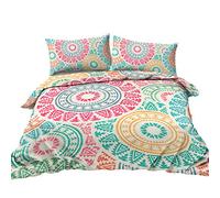 BlessLiving Boho Mandala Pattern Bedding Set Super King Duvet Cover Set Watercolor Turquoise Green Pink Quilt Cover and 2 Pillowcases 3 Piece Ultra Soft and Easy Care Breathable