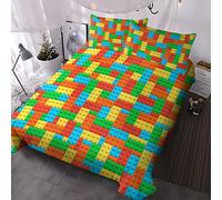 BlessLiving Boys Single Size Bedding Set Colorful Plastic Toy Building Blocks Duvet Cover Set 3 Piece Toy Construction Building Blocks Printed Comforter Cover Set for Teens Kids Boys Girls (Single)