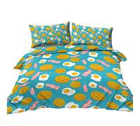 BlessLiving Breakfast Bedding Duvet Cover Set Double Size Eggs Waffle Bacon Cute Bedding Set for Kids Teen Girls Food Themed Quilt Cover (1 Duvet Cover+2 Pillowcases)