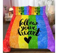 BlessLiving Brushed Rainbow Watercolor Striped Bedding Set 3 Piece Follow Your Heart Equality Love Duvet Cover Striped Hippie Bedspreads Double Size