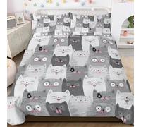 BlessLiving Cat Bedding Sets for Girls Gray Cat Duvet Cover Kids Bedding Set Single Cartoon Kitten Comforter Cover Set for Teens Boys Adults Women Kawaii Cats Bedroom Set (Single)
