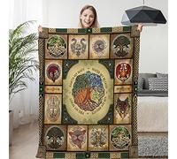 BlessLiving Classic Tree Fleece Soft Plush Throw Blanket Gold Viking Celtic Flannel Blanket Tree of Life Cozy Fuzzy Warm Blankets (60"x80")