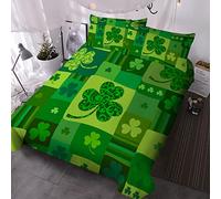 BlessLiving Clover Shamrock St. Patrick's Day Bedding Set 3 Piece Green Plaid Duvet Cover Super King Sets Irish Traditional Holiday Design, Gift for Saint Patrick's Day