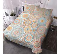 BlessLiving Colorful Boho Bedding Set Bohemian Duvet Cover Set Blue And Orange Abstract Eastern Mandala Pattern 3 Pcs Soft Vibrant Bedding with Zipper Closure (King)