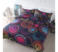 BlessLiving Colorful Boho Bedding Set Bohemian Duvet Cover Set Purple Teal Fractal Mandalas Printed 3 Pcs Soft Vibrant Bedding with Zipper Closure (Double)