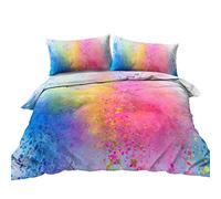BlessLiving Colorful Girly Bedding Abstract Art Duvet Cover Pink Blue Purple and Yellow 3 Piece Bed Set Explosion of Colors Trendy Bed Spreads (Single)
