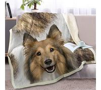 BlessLiving Cute Puppy Dog Print Fleece Throw Blanket Reversible Sherpa Blanket Throws for Couch Bed Sofa Car Seat Twin/Double (sheltie,150x200cm)