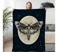 BlessLiving Death Moth Throw Blanket Hawk Moth Skull Flannel Blanket Black Galaxy Star Print Fleece Blanket Gothic Halloween College Dorm Decor 60"x80"