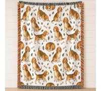 BlessLiving Dog Lover Woven Blanket Beagle Dog Pattern Microfiber Throw Tapestry for Couch Bed Dorm Wall Art Cute Puppy Illustration Home Decor Gift for Dogs Moms and Dads 130x150 cm