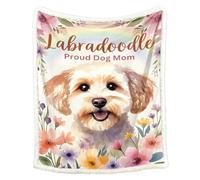 BlessLiving Dog Mom Labradoodle Blanket Throw, Cute Floral Labradoodle Sherpa Blanket for Couch, Pet Lover Gift Blanket for Women, Soft Cozy Throw Decor 130X150 cm