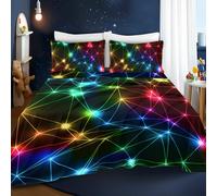 BlessLiving Double Bed Sheet Set - Ultra Soft Microfibre Triangle Retro Neon Sheets, Deep Pocket - 4 Piece Set - Fitted, Flat Sheets & 2 Pillowcases