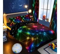 BlessLiving Double Duvet Cover Retro Neon Triangle Black Bedding Set Starry