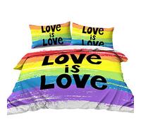 BlessLiving Equality Love Rainbow Stripe Duvet Cover and Pillow Sham Set 3 Piece Meaningful Bedding Gifts for Lover Colorful Funky Home Decor (Double)