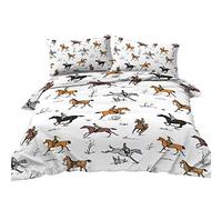 BlessLiving Equestrian Horse Bedding Set Vintage Cowboy Bedspreads England Steeplechase Horse Racing Duvet Cover Pillowcases Sets (3 Piece, Single)