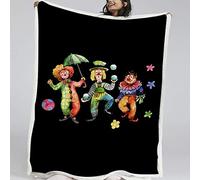 BlessLiving Funny Clown Sherpa Throw Blanket Kids Blankets Colorful Clowns Ball and Umbrella Printed Plush Throw Blanket Fleece Reversible Blanket for Bed and Couch/Double (150x200cm)