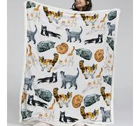 BlessLiving Fuzzy Cat Blanket Sherpa Blanket with Cats Cute Soft Cat Blankets for Adults Women Fleece Cat Blankets and Throws Vintage Cat Print Blanket Travel/Single (130x150cm)