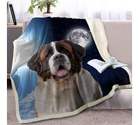BlessLiving Fuzzy Dog Blanket For Kids Adults Sun and Moon Print Fleece Blanket Reversible Animal Pattern Sherpa Throw Travel/Single (Saint bernard,130x150cm)