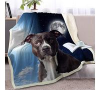 BlessLiving Fuzzy Dog Blanket For Kids Adults Sun and Moon Print Fleece Blanket Reversible Animal Pattern Sherpa Throw Travel/Single (American Pit Bull Terrier,130x150cm)