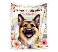 BlessLiving German Shepherd Mom Throw Blanket, Botanical Floral Sherpa Couch Blanket for Dog Lovers, Present for Dog Mom Women, Cozy Pet Lover Decor for Living Room Bedroom 130X150 cm