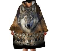 BlessLiving Gold Wolf Sweatshirt Blanket Hoodie Native American Wolf Sherpa Fleece Oversized Hoodie Blanket with Giant Pocket, Super Cozy Wearable Blanket Hoodie Sweatshirt Gift (Adults 63" x 39")