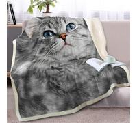BlessLiving Gray Cat Blanket 150x200cm Animal Print Fleece Blanket Cat Sherpa Blanket Fuzzy Cat Blankets and Throws for Kids Adults Travel/Single Cat Gifts for Women Girls (Twin/Double)