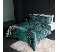BlessLiving Green Marble Satin Silky Duvet Cover Single Gold Glitter Bedding Set Modern Pattern Printed Silk Like Comforter Cover Soft Brushed Microfiber 3 pcs (1 Duvet Cover + 2 Pillowcases)