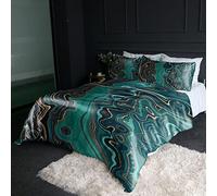 BlessLiving Green Marble Satin Silky Duvet Cover Super King Gold Glitter Bedding Set Modern Pattern Printed Silk Like Comforter Cover Soft Brushed Microfiber 3 pcs (1 Duvet Cover + 2 Pillowcases)