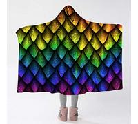 BlessLiving Hooded Blanket 3D Dragon Scales Pattern Printed Blanket with Hood Soft Boys Men Neon Purple Green Throw Blanket for Bedroom Living Room, Twin/Double (150x200cm)